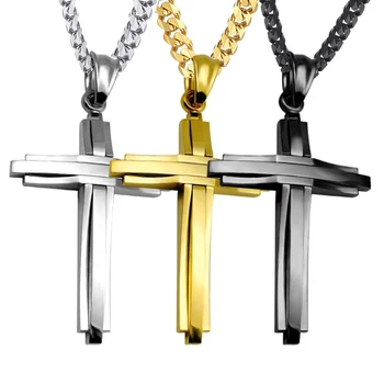 Kryžiaus pakabukas nerūdijančio plieno vyrų grandinės karoliai šaligatvio Kubos link juodojo aukso Spalva sidabro papuošalai dovana