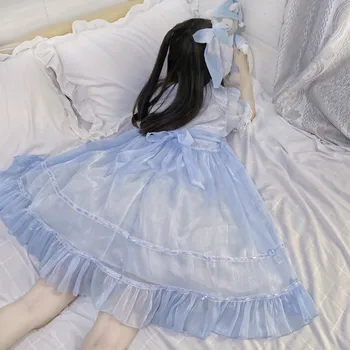 Lolita Japonijos minkštas mergina saldus lėlės apykaklės bowknot trumpomis rankovėmis suknelė Kawaii girl 2020 naujas vasaros saldus suknelė
