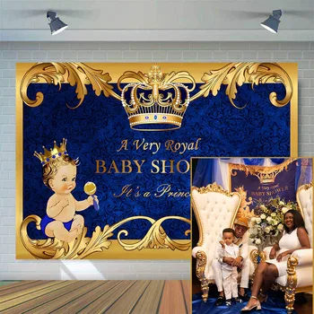 Royal Prince Baby Shower Fonas Juodas Berniukas Aukso Karūna Fotografijos Fone Mažasis Princas 