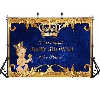 Royal Prince Baby Shower Fonas Juodas Berniukas Aukso Karūna Fotografijos Fone Mažasis Princas 