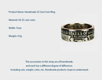 Rankų darbo, MUMS 25 Centų Monetos Žiedas Tikri originalios Monetos Žiedas Amatų, Dydis 11-25 nemokamas pristatymas