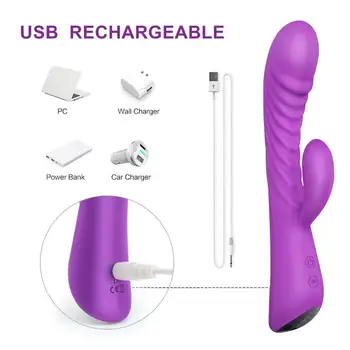 9 Greičio Rabbit Vibratorius USB Įkrovimo Masturbacija Vibruojančiu Klitorio Dildo Vibruojantys G-taško Vibratorius, Sekso Žaislai, moteris