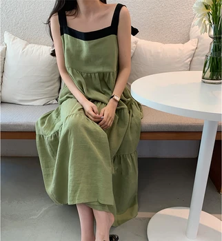 Korėjos Vasaros Stebėjimo Suknelė Moterims 2020 Naujas Elegantiškas Kratinys Camisoles Suknelė Moterų Derliaus Seksualus Aikštėje Spalva A-Line Dresses