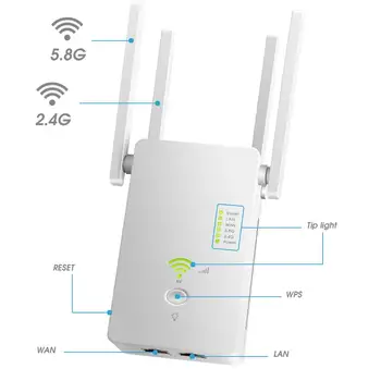 1200Mbps Belaidžio Wifi Kartotuvas Router Dual Band 2.4 G&5G Signalo Stiprintuvas 