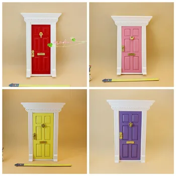 Cosplay 1：12 Masto Lėlės Namas Miniatiūrinės Medinės Steepletop Skydo Duris su Aparatūros Vaikams 