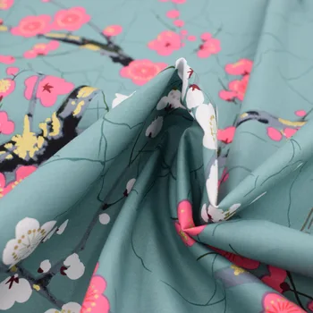 Kinų tapybos slyvų žiedų Karšto štampavimo reaktyvusis dažai ruožas satino medvilnės audinio suknelė heidi bazin riche getzner tecido
