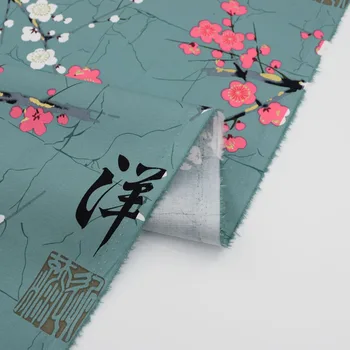 Kinų tapybos slyvų žiedų Karšto štampavimo reaktyvusis dažai ruožas satino medvilnės audinio suknelė heidi bazin riche getzner tecido
