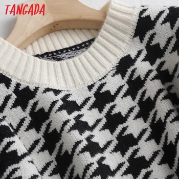 Tangada Moterų Pledas Modelis Negabaritinių Megzti Megztinis Megztinis O Kaklo Moterų Prarasti Puloveriai Prašmatnus Viršūnes BC118