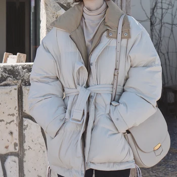 2020 Naujas Žiemos Diržo Moteris Parkas Pluz Dydis Tirštėti Kailis Mados Šiltas Atsitiktinis Medvilnės-Paminkštintas Korėjos Preppy Stiliaus Striukė Outwear