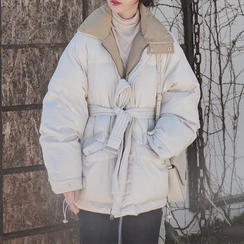 2020 Naujas Žiemos Diržo Moteris Parkas Pluz Dydis Tirštėti Kailis Mados Šiltas Atsitiktinis Medvilnės-Paminkštintas Korėjos Preppy Stiliaus Striukė Outwear