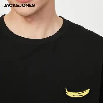 JackJones Vyrų Juodas Ruožas Medvilnės, Siuvinėta apvalia Iškirpte, trumparankoviai marškinėliai| 220201610