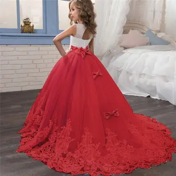Elegantiška Suknelė Mergaitėms Vestuvių Suknelės 2020 Raudona Naujųjų Metų Drabužių Vaikams, Gėlių Backless Gale Suknelė 6-14 Metų Vaikams