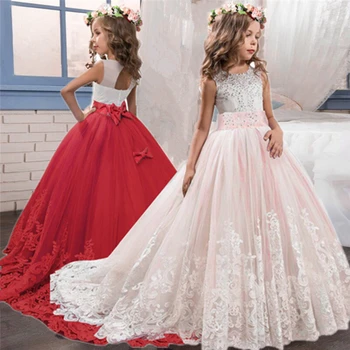 Elegantiška Suknelė Mergaitėms Vestuvių Suknelės 2020 Raudona Naujųjų Metų Drabužių Vaikams, Gėlių Backless Gale Suknelė 6-14 Metų Vaikams
