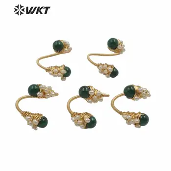 WT-R355 naujo dizaino dvigubo akmens žiedas su perlinės pakabukai moterų mados aukso electroplated povas akmens žiedas boho žavus žiedas