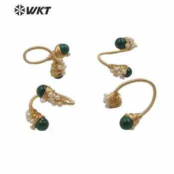WT-R355 naujo dizaino dvigubo akmens žiedas su perlinės pakabukai moterų mados aukso electroplated povas akmens žiedas boho žavus žiedas