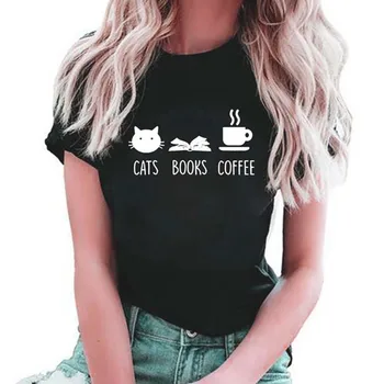 2019 Mados Moterų Plius Dydžio Katė Spausdinti Tees marškinėlius trumpomis Rankovėmis Priežastinis marškinėliai Moterims Drabužių