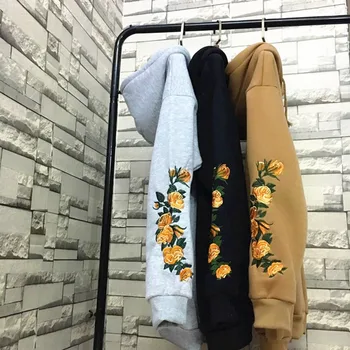 HziriP 2018 Naujas Hooeded Marškinėlius Moterims, Elegantiška Siuvinėjimas, Gėlių ilgomis rankovėmis Megztinis Mados Atsitiktinis Aukštos Kokybės Hoodies