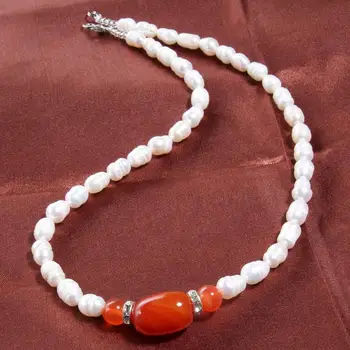 Perlų Papuošalai Gėlavandenių Perlų Vėrinį Moterų Perlų vėrinį 6-7mm pearl Raudonas Agatas Papuošalai Dovana