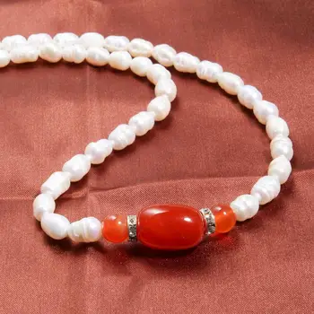 Perlų Papuošalai Gėlavandenių Perlų Vėrinį Moterų Perlų vėrinį 6-7mm pearl Raudonas Agatas Papuošalai Dovana