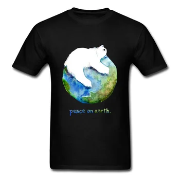 2018 Taiką Žemėje Polar Bear Apkabinti Vyrų T-shirt Juokinga Akvarelė Animacinių filmų Dizaino Vasaros trumpomis Rankovėmis Kietas Juodas Top Marškinėliai
