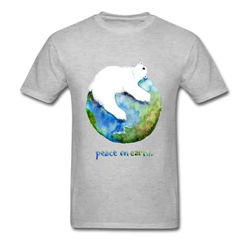 2018 Taiką Žemėje Polar Bear Apkabinti Vyrų T-shirt Juokinga Akvarelė Animacinių filmų Dizaino Vasaros trumpomis Rankovėmis Kietas Juodas Top Marškinėliai