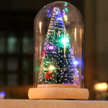 Kalėdų Eglutė LED Nakties Šviesos Darbalaukio Ornamentu su Stiklo danga Švenčių Dekoravimo Kalėdų Dovanos Naujųjų Metų Kalėdų Eglutė