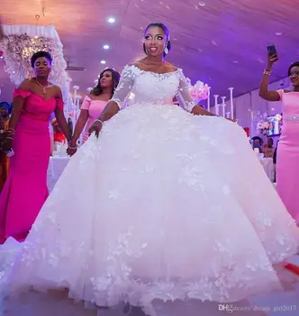 Nauja Afrikos Kamuolys Suknelė Vestuvių Suknelė 2021Custom Išjungti Peties Elegantiškas Nėrinių Vestuvių Suknelė