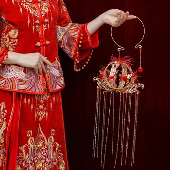 HIMSTORY Kinų Stiliaus Nešiojamų Raudonųjų Žibintų CostumeWedding Nuotaka Ilgai Kutas senovės, turintis Gėlių Puokštė Vestuvių Priedai