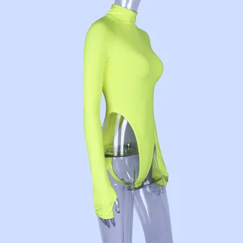 Golfo Liesas Kūno Pagrindinio Viršūnes Aukštos Cut Priekinis Thong Bodysuit Neoninė Žalia Moterų Sexy Bodysuit Kietas Fluorescencijos Clubwear M0288