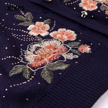 XJXKS Siuvinėjimo Megztiniai Išskirtinį Apdailos Cardigan Moterų Plius Dydis Rudenį 2018 Megzti Megztinis, Vintage Negabaritinių Megztinis