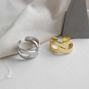 Peri'sBox Unisex 925 Sterling Silver X Formos Bold Atidaryti Žiedas Aukso Susukti Pločio Žiedai Geometrinis, Perpintą Žiedas Reguliuojamas 2019