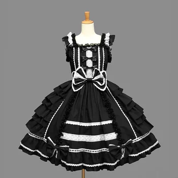 Klasikinis Lolita Dress Mergaitė Moterų Sluoksniuotos Cosplay Kostiumų Medvilnės Derliaus Suknelė Rtro Suknelė Mergina, 6 Spalvų