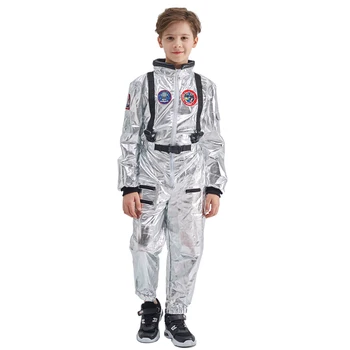 Eraspooky Berniukai Astronautas vientisas Jumpsuit Sidabro Astronautas Cosplay Vaikų Piloto Uniformą Šalmas Helovinas Kostiumas Vaikams Šalis