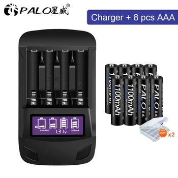 PALO 4-16pcs AAA baterijos įkrovimo 1.2 V iš anksto įkrauti aaa 3A baterijas+LCD smart USB įkroviklis 1.2 V AA AAA baterijų įkroviklis