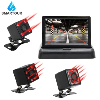 Smartour Automobilinis HD Vaizdo Auto Stovėjimo Stebėti, infraraudonųjų SPINDULIŲ Naktinio Matymo CCD Automobilio Galinio vaizdo Kamera Su 4.3 Colių Automobilio galinio vaizdo Veidrodėlio Ekranas
