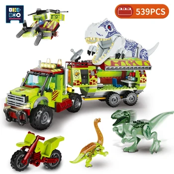 539pcs Miestas Pasaulyje Jurassiced Dinozaurų Ginklas Parkas Sunkvežimių Blokai Modelis Tyrannosaurus Rex Duomenys Plytų Žaislai vaikams
