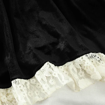 Prancūzijos Derliaus Golfo Nėrinių Apdaila Aukso Velvet Black Moterų ilgomis Rankovėmis Suknelė aukšto juosmens viktorijos suknelė kawaii girl gotikos