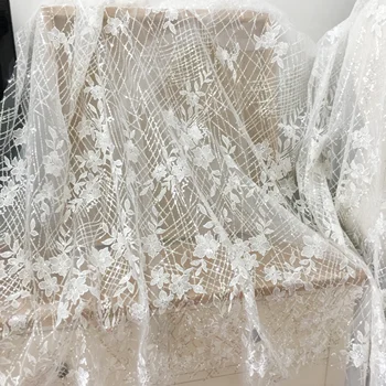 Off baltos spalvos Gėlių Couture nėrinių audinio tinklelis geometrinis dizainas, sunkiųjų aišku china audinio, kurį kieme 130cm pločio 202 naujas stilius