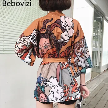 Bebovizi Japonų Stiliaus Juodu Kimono Yukata Vyrų, Moterų Megztinis Haori Obi Vasaros Cosplay Marškinėliai Palaidinė Skraiste Moterų Azijos Drabužių