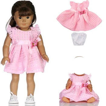 18 colių lėlės rožinė suknelė + Trumpas Ziajać tinka 43cm Baby new Born Lėlės Drabužiai ir 18 colių 45CM Lėlės Priedai