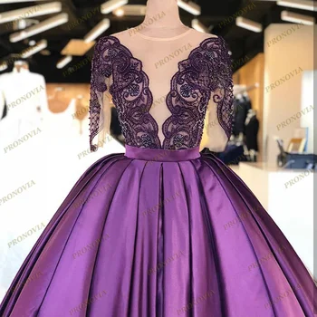 Violetinė Puošnios Vakarinės Suknelės 2021 Naujas Ilgomis Rankovėmis Appliques Iliuzija Plus Size Vestidos De Gala Ilgai Oficialų Vakare Gown