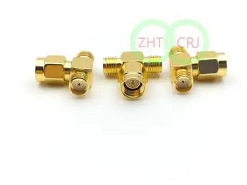 Aukso SMA male kištuko 2 dviviečiai SMA female T triple adapteris jungtis