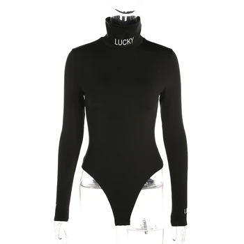 Ponios Laišką Liesas Rompers Moterų Sexy Golfo Žiemos Bodysuit VelvetCasual Ilgomis Rankovėmis Slim Bodycon Bodysuit