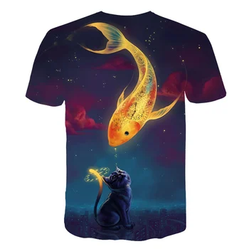 2019 karšto pardavimo Laisvalaikio T-shirt vaikai Juokinga Ryklys Spausdinti Banglentės, Žvejybos marškinėliai Harajuku Žuvų 3D T-shirt Anime Viršūnes Azijos dydis