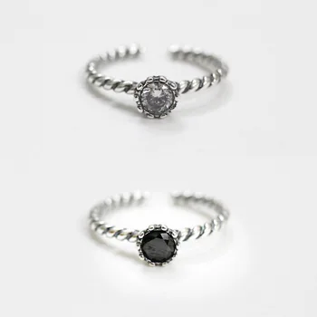 Nekilnojamojo 925 Sterlingas Sidabro Juodas Cirkonis/White Crystal Žiedai Moterims Reguliuojamas Vestuvinį Žiedą, Mados Mergaičių Dovana