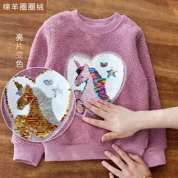Vidmid ilgomis Rankovėmis Mergina T-shirt Animacinių filmų Vienaragis Mergina Marškinėliai Blizgučiais Vaikai Viršų Mados Mergaičių spalva keičiasi China Drabužių p331