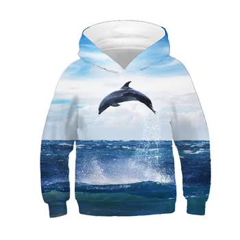 2020 Mėlyna Saulėtas Dangus Jūros Šuolis Delfinų Spausdinimo Vaikų Hoodies Žiemos Viršūnes Berniukų/Mergaičių 3d Nertiniai Drabužiai Kūdikiams, Vaikams, Puloveriai