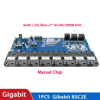 Gigabit Ethernet switch Pluošto Optiniai Media Converter 8 Port 1,25 G SC 2 RJ45 10/100/1000M PCBA valdyba