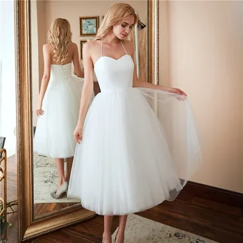 Trumpa Balta Vestuvinė Suknelė Nauja Neformalaus Stebėjimo Paplūdimio Nuotakos Suknelė Kelio Ilgis Karšto Pardavimo Balto Dramblio Kaulo Vestuvių Suknelės
