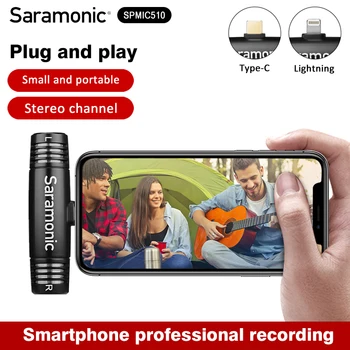 Saramonic SPMIC510 Di/UC Kompaktiškas Stereo Plug-and-play Mikrofonas su Dual kondensatoriaus Žaibo/C Tipo Lizdas 